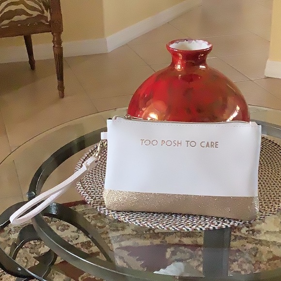 POSH Makeup bag or wristlet To Posh to Care gold bone zipper handle spar… - Picture 1 of 9